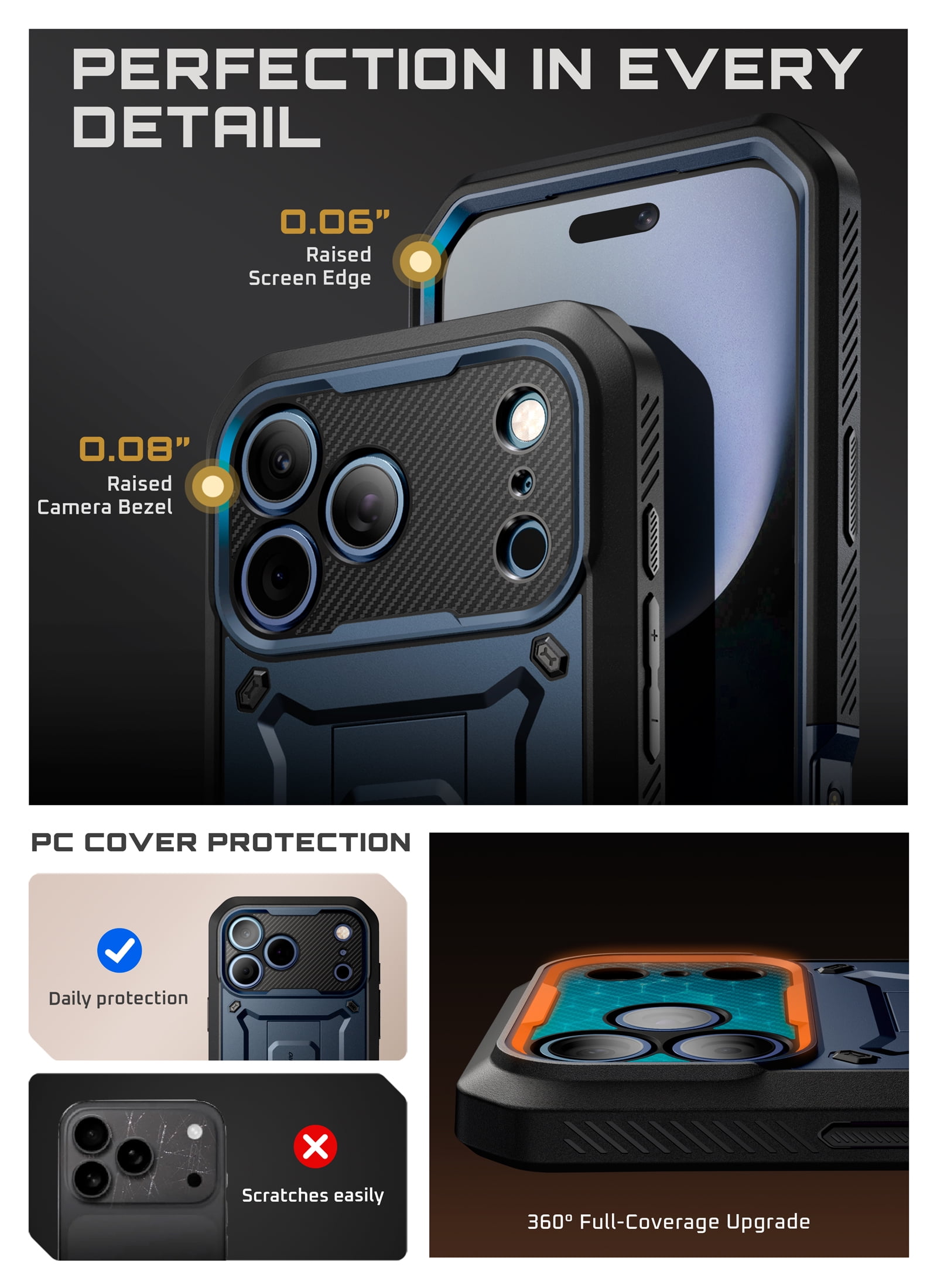 SUPCASE Unicorn Beetle Pro for iPhone 17 Pro Max 6.9" 2025 Case with Screen Protector, [Built-in Stand & Camera Control Button & Belt-Clip] [Military-Grade Protection] Full Body Phone Cover, Azure