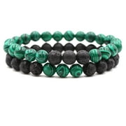 2Pcs Matte Lava Rock Volcanic Stone Beads Stretch Bracelet Stacking Essential Oil Diffuser Tiger Eye Seed Energy Yoga Bracelet for Men Women Couple Stress Relief Healing Aromatherapy Jewelry-E Green