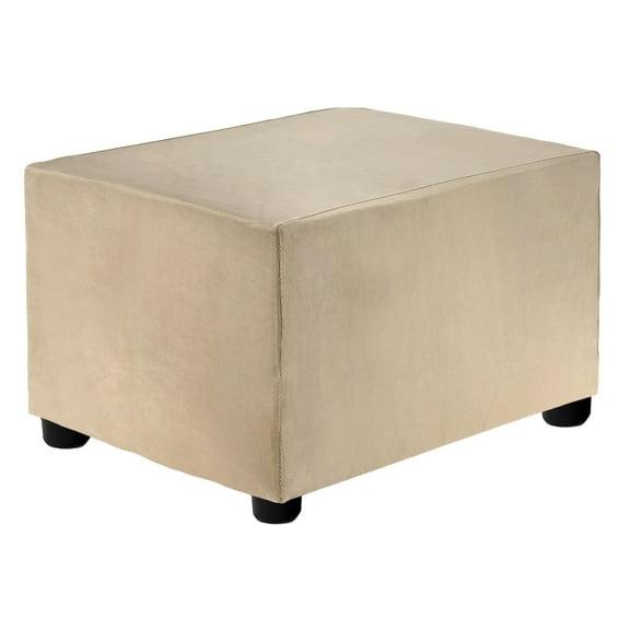 Stretch Ottoman Cover Rectangular Square Ottoman Slipcover with Elastic for Foot Stool Living Room Bedroom Fit Length 50-76cm / 19.69"-29.92", S-Large, Taupe