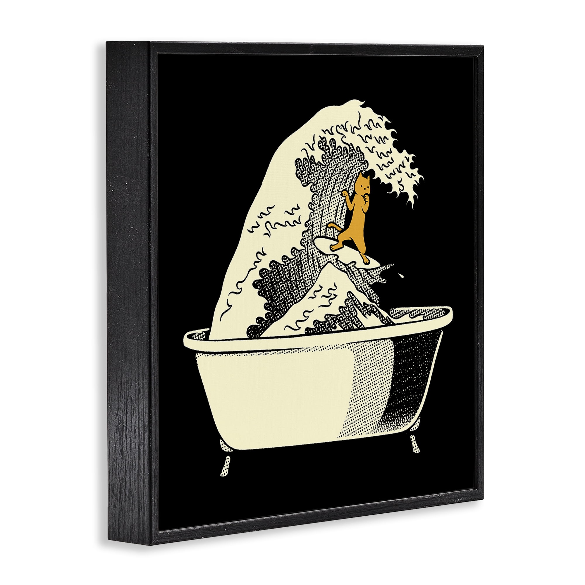 Stupell Industries Kanagawa Bathtub Cat Black Framed Giclee Art, design by Tobe Fonseca