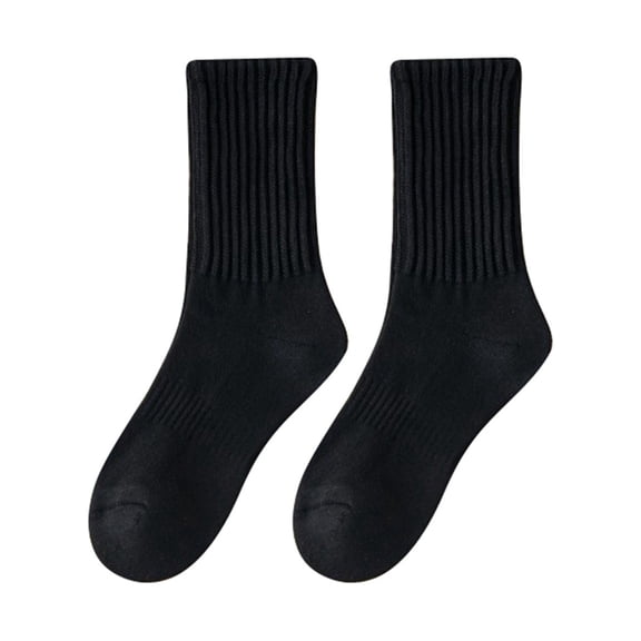 Yuanlong Womens Socks Pure Color Thicken Ribbed Knitting Cotton Crew Socks Daily Basic Hosiery Thermal Mid Calf Stockings