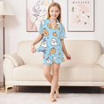 thumbnail image 6 of FORMRS Niños Short Sleeve Top and Pants Pajama Set Unisex Satin 2-Piece Sleepwear, Sizes 11-12Y, Blue Halloween Ghosts, 6 of 8