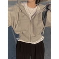 thumbnail image 4 of Sudadera con capucha y cremallera para mujer, abrigos cortos de gran tamaño, estilo coreano, con Bolsillos y cordón, Color liso, Harajuku, Otoño e Invierno, 4 of 4