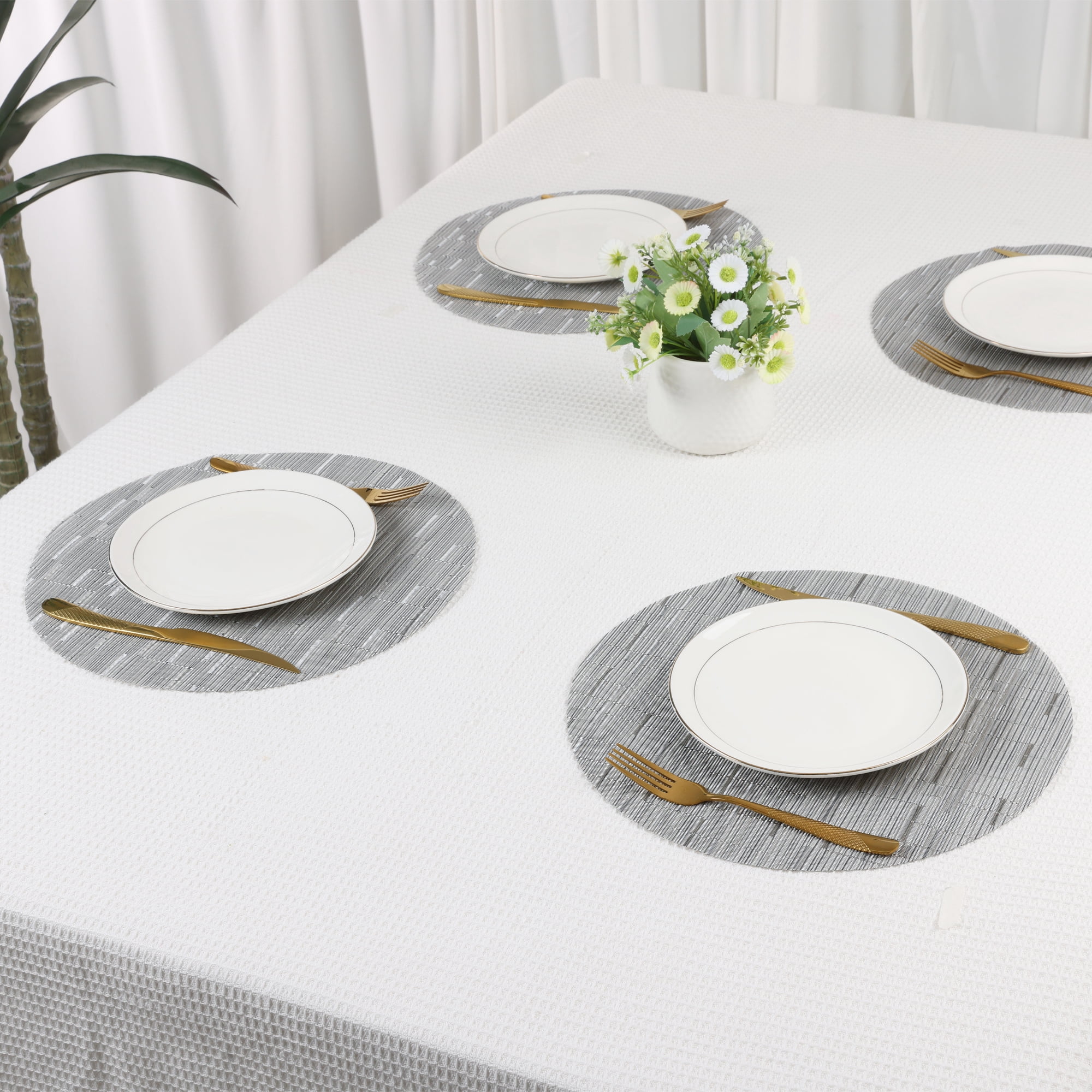 Unique Bargains Set of 6 Round Placemats for Kitchen Dining Table Decor Silver Gray
