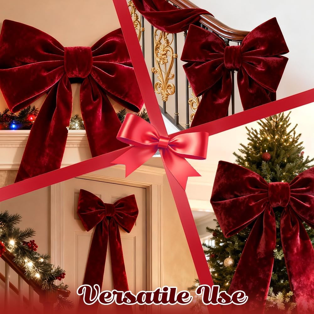 Guvpev 6FT Large Velvet Christmas Bows - Giant Black Xmas Bows for Christmas Tree Topper, Wreaths, Mantel, Front Door, Porch & Wedding Decorations, Indoor & Outdoor Holiday Christmas Decorations