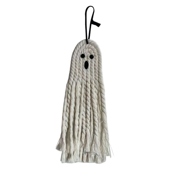 SPOORYYO Macrame Ghost Halloween Wall Hanging, Handmade Cotton Rope Woven Ghost Decor with Tassel, Boho Spooky Hanging Ornament for Front Door, Window, Wall, Mantel Halloween Party Home Decoration