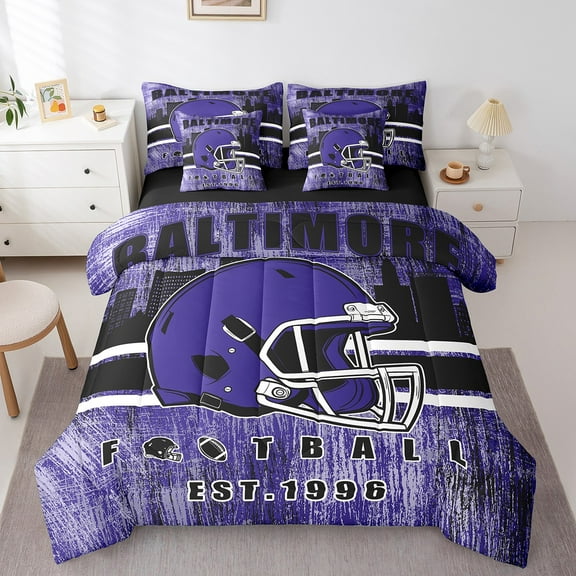 Erosebridal American Football Bedding Twin Size, Sports Theme Bedding Accessories, Black Purple, BALTIMORE, Super Cozy 7-Piece