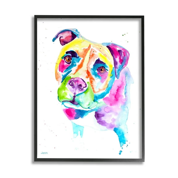 Pit Bull Casual Watercolor Style Animals & Insects Graphic Art Black Framed Art Print Wall Art