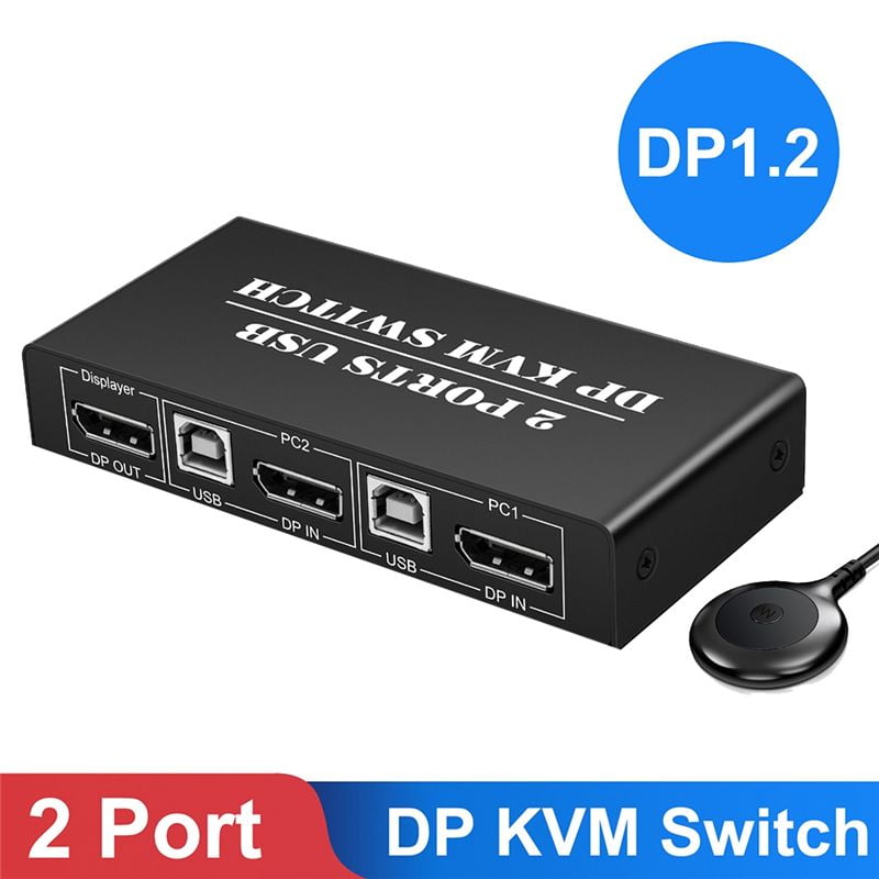DP KVM Switch 2 Port 8K@30Hz Displayport1.2 Switch 2 in 1 Out with 3 USB2.0 Port for 2 PC Laptop Share Keyboard Mouse