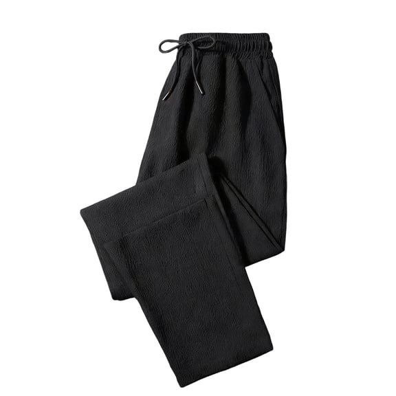 Mlkoz Pants Mens Plus Size Summer Casual Elastic Waist Drawstring Straight Pocket Breathable Pants,Black,XXL