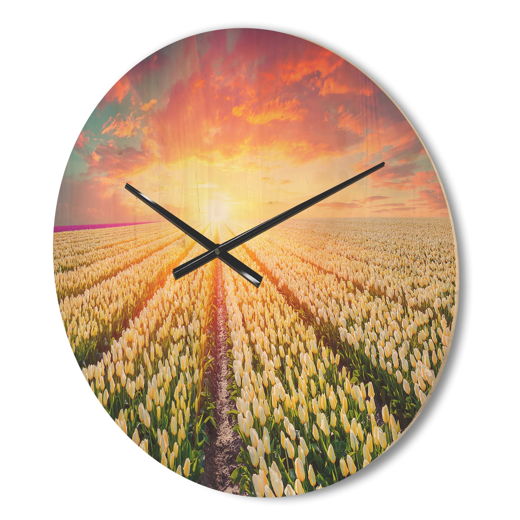 Designart 'Blooming White Tulips at Sunrise' Farmhouse Wood Wall Clock