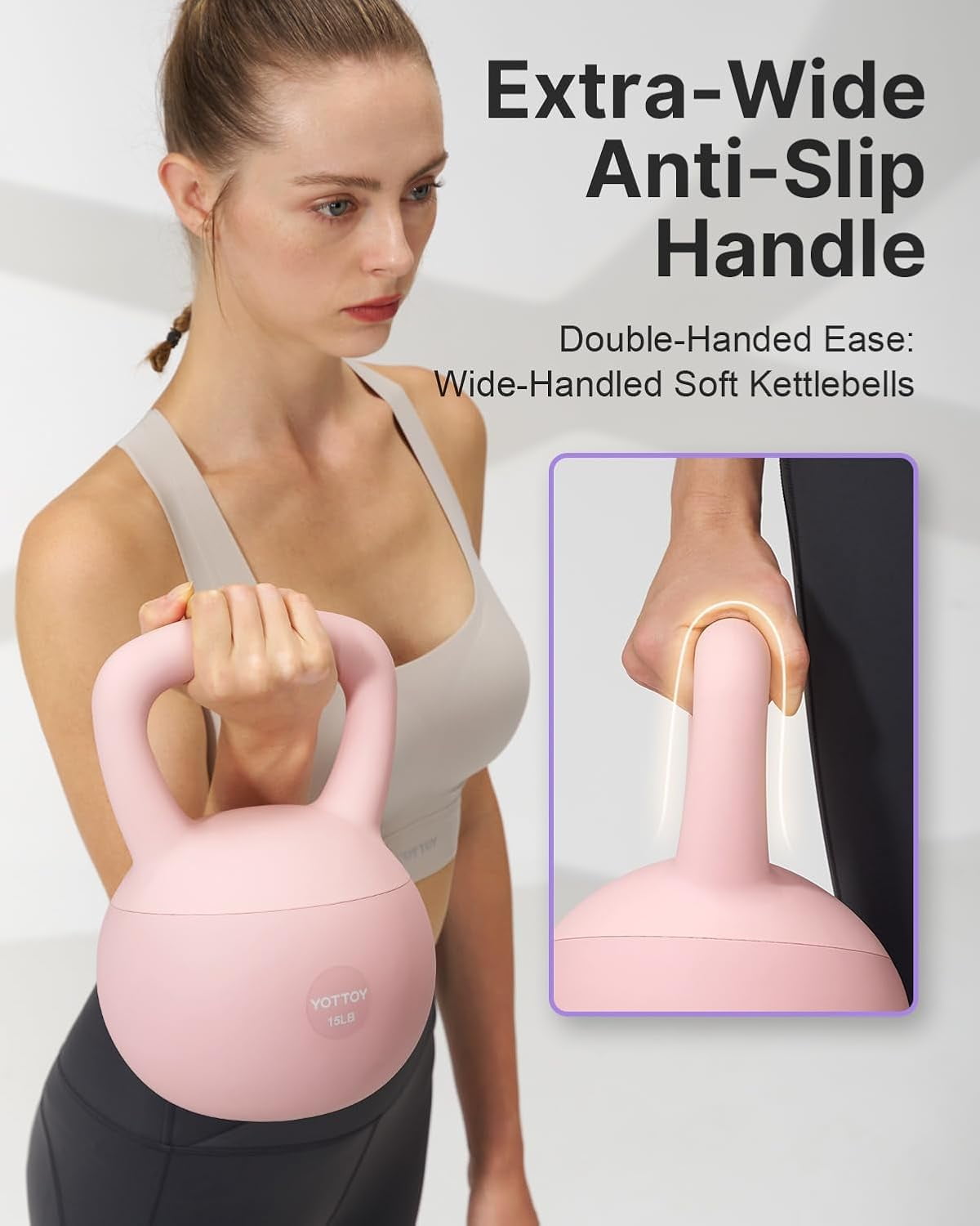 YOTTOY 15 lb Soft Kettlebell — Pink, Anti-Slip Grip,Weight for Home Workouts,Safety Guaranteed