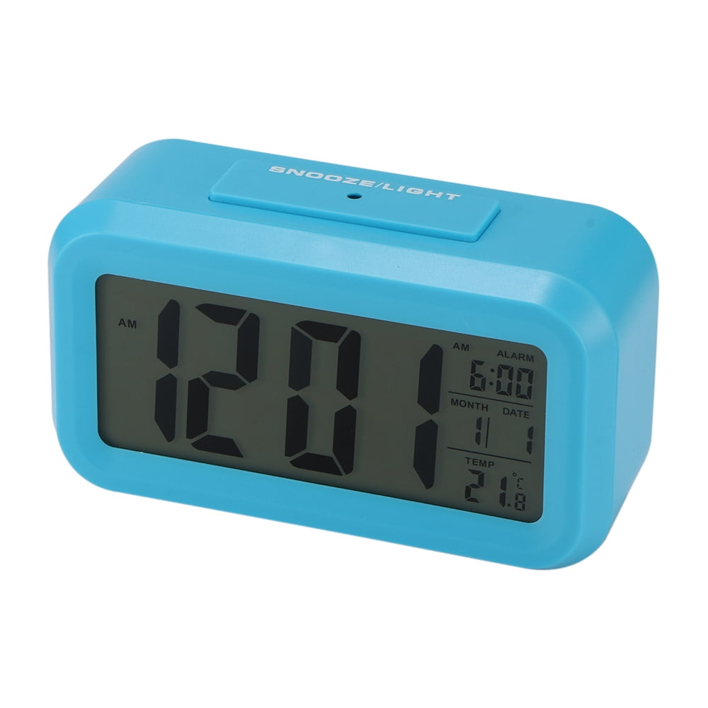 Battery Digital Alarm Clock Large LCD Display Light Sensor Nightlight