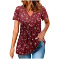 thumbnail image 2 of Women Tops under $5! Cagogo Womens Short Sleeve Tops Summer Henley V-Neck Tshirts Casual Pleated Blouse Dressy Loose Floral Tunic Tops Button Up Basic Tee Pullover Tredny Outfits Clothes, 2 of 9