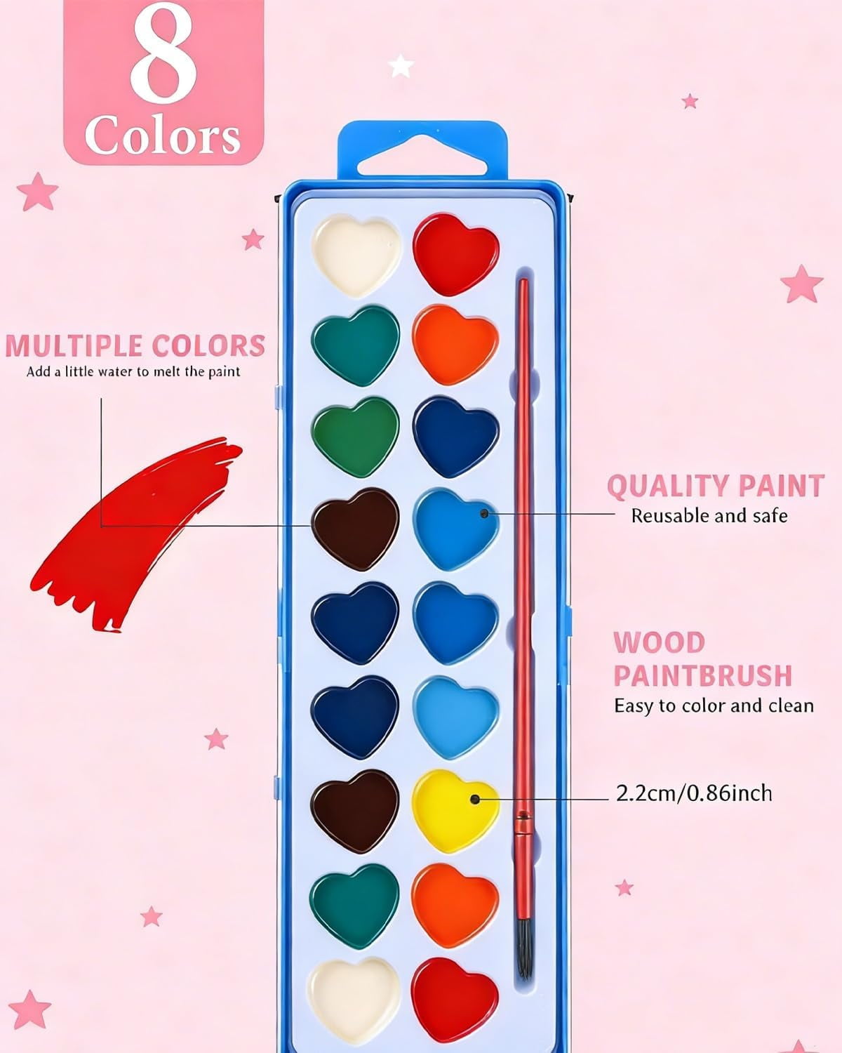 Mini Watercolor Paint Set for Valentine’s Day | Romantic Art Gift Valentine Watercolor Heart Shaped Water Colors with Paintbrush for Kid 8/12colors Classroom Mini Paint Set Preschool