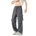 thumbnail image 2 of Timoontee Cargo Pants for Men Loose Straight Pants Casual Wide Leg Pants Outdoor Hiking Workout Pants Drawstring Elastic Waist Pants with Multi Pockets Dark Gray XXL, 2 of 4
