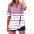 thumbnail image 2 of YHAJDS Womens Summer Tops Short Sleeve V Neck Striped Print Button Casual Loose Blouses, 2 of 5