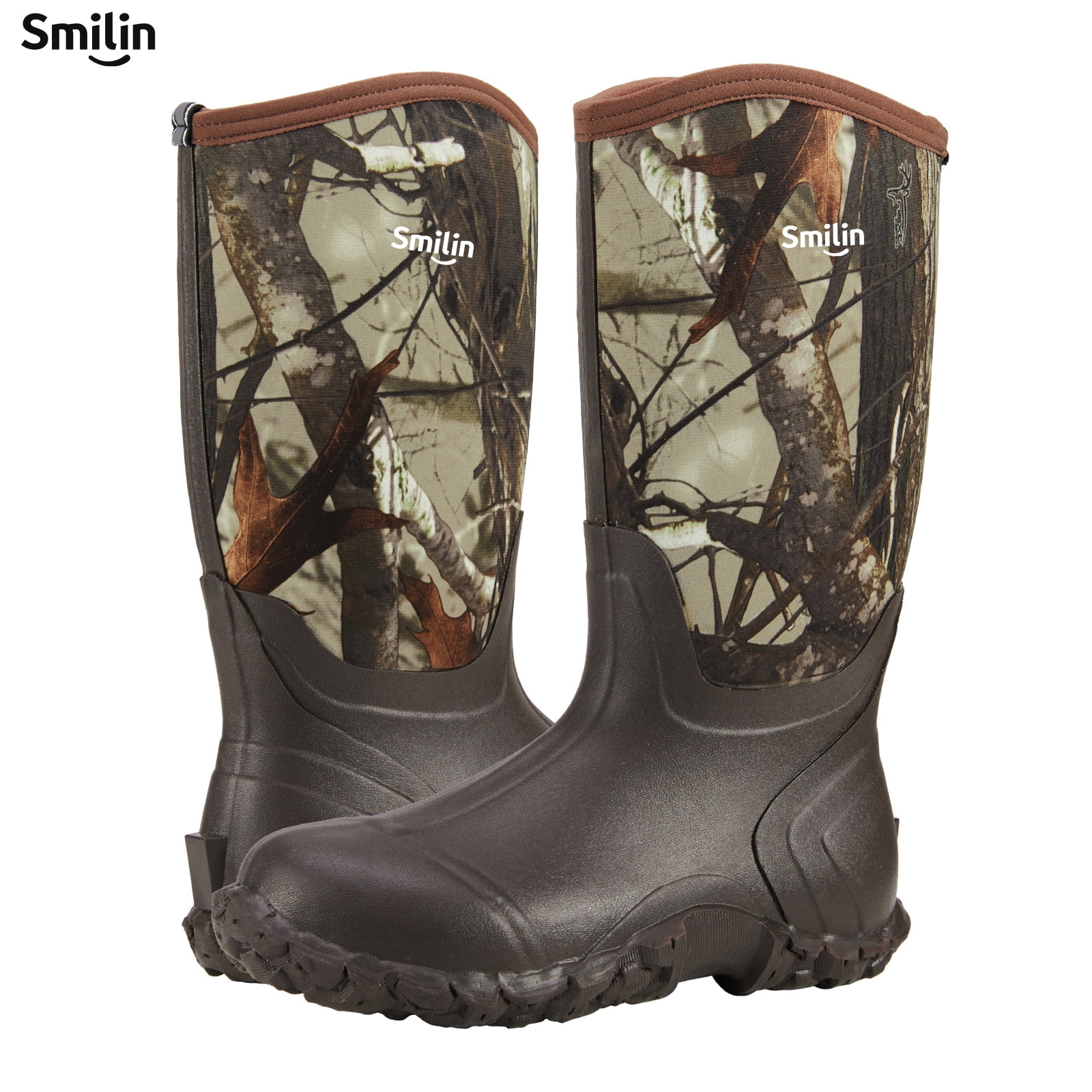 SMILIN Waterproof Rain Boots for Men, Mid Height Rubber Mud Boots for Outdoor Garden, Brown Camo, Size 9