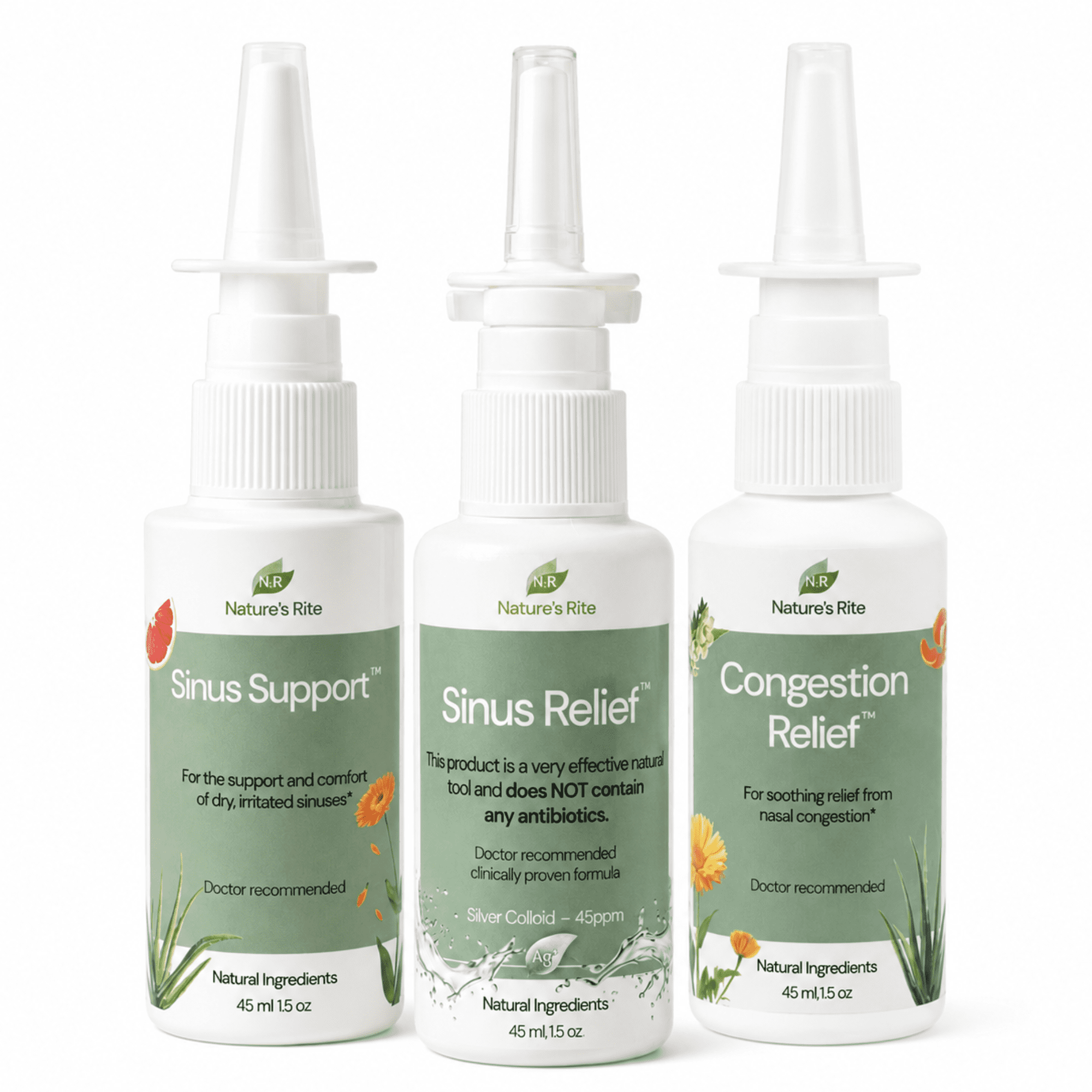 Nature’s Rite Sinus Trilogy™, 3-Bottle Set, 1.5 oz (45 mL) Each, Portable All-Natural Sinus Spray, Non-Addictive Support for Allergy & Pollution Irritation, Moisturizes & Soothes Sinus Passages