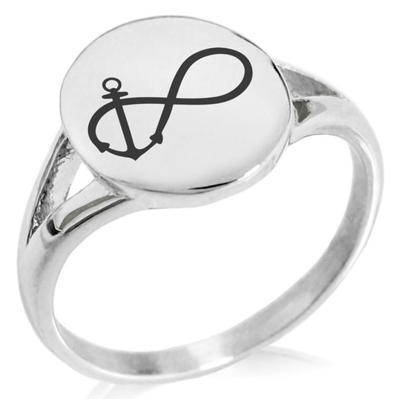 Stainless Steel Infinity Nautical Anchor Minimalist Oval Top Polished Statement Ring