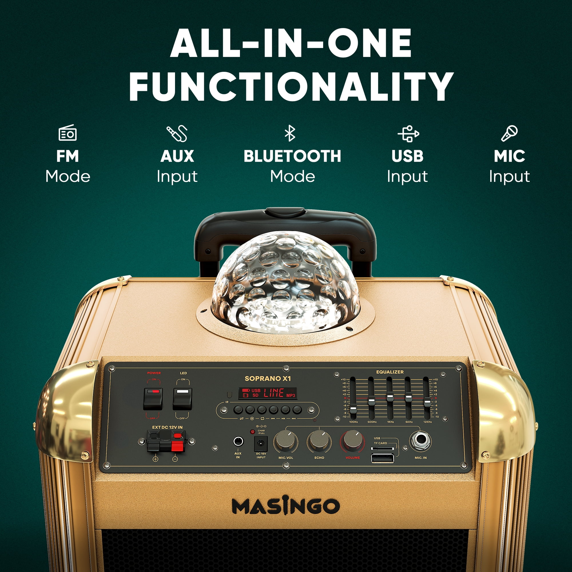 MASINGO Karaoke Machine for Adults and Kids with 2 Bluetooth ...