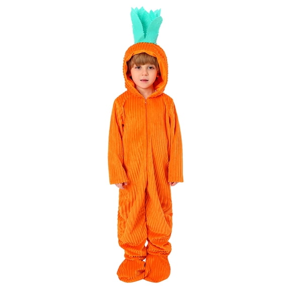 Ruyang Easter Outfits for Kid Boys Cute Carrot Romper Bunny Long Sleeve Hooded Jumpsuit Teen Girls Ribbed Zipper Full Length Clothes