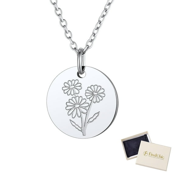 FindChic Birth Flower Necklaces for Women Stainless Steel Guardian Month Floral Daisy Pendant Necklace for Birthday Christmas Jewelry with Gift Box