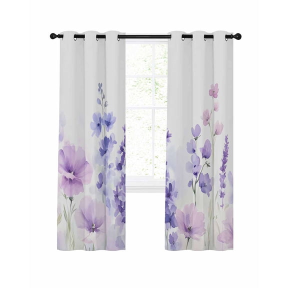 Spring Flower Blackout Curtains for Bedroom Living Room, Idyllic Purple Lavender 39 In Long Thermal Insulated Room Darkening Drapes Grommet Window Treatments, 27.5 x 39 In