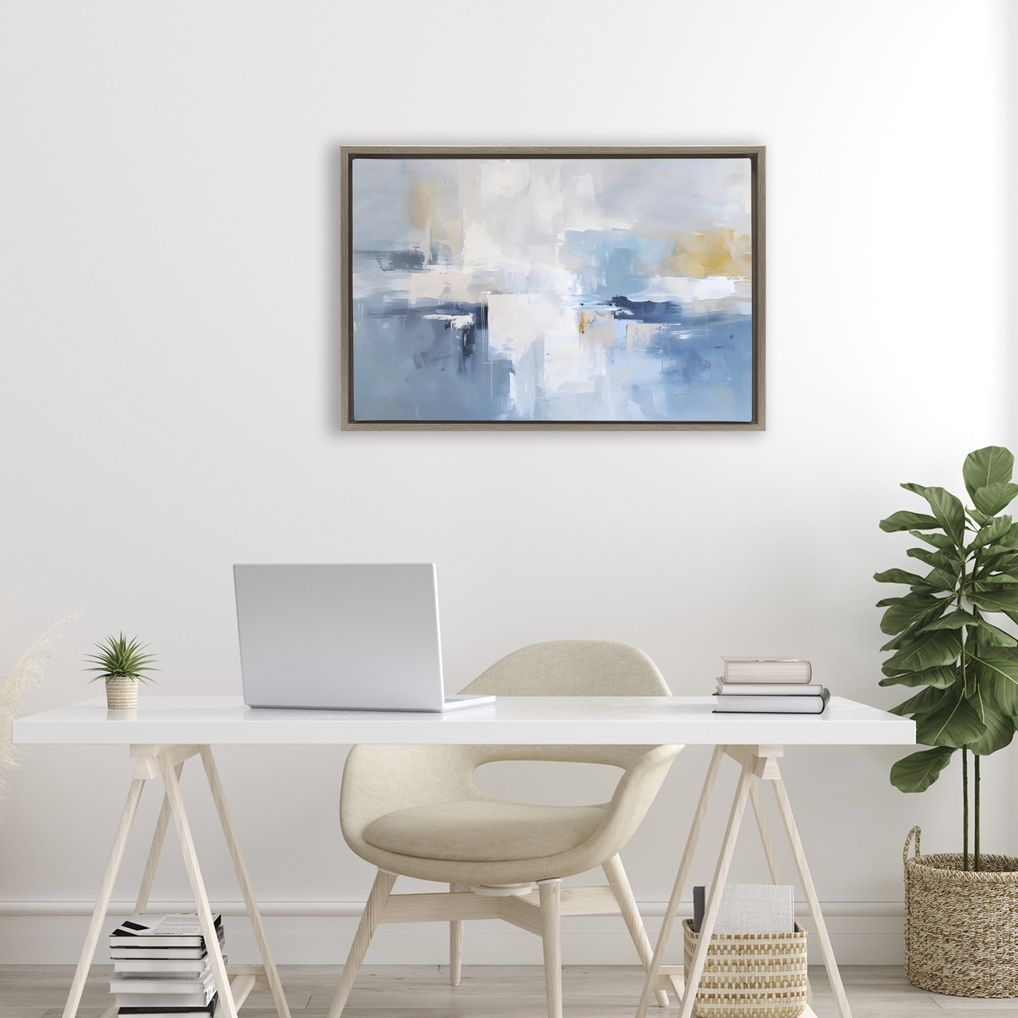 Stupell Industries Blue Sea Mist Horizon Brown Framed Floater Canvas Wall Art, design by Creative Studio