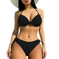 thumbnail image 2 of Sakmal Push Up Bikini Swimsuits for Women Swimwear Black Summer Solid Swimsuits for Women L, 2 of 5