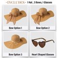 thumbnail image 2 of FUNCREDIBLE Wide Brim Sun Hats for Women - Floppy Straw Hat with Heart Shape Glasses - Foldable Large Summer Hat - Big Roll Up Beach Cap - UPF 50+ ( Khaki ), 2 of 6