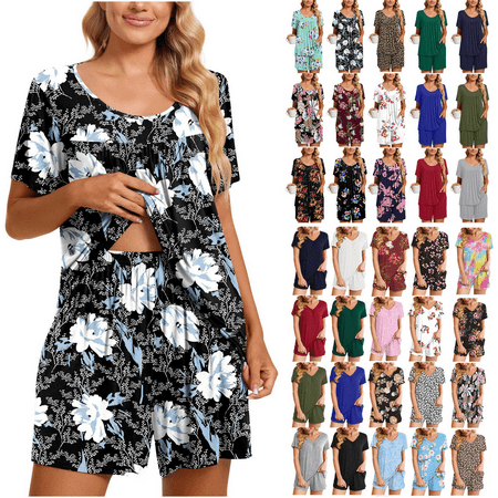 

Dyegold Women 2 Piece Outfits Summer Short Sleeve Tops and Shorts Matching Pajamas Sets Two Piece Lounge Sweatsuits Loungewear