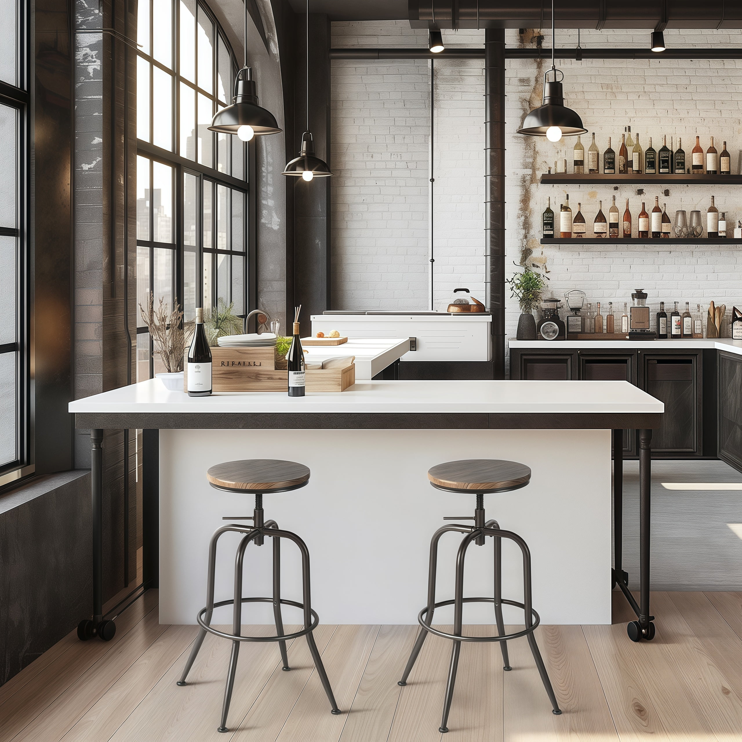 Homy Casa Set of 2 Bar Stools, Dining Entertaining Tools for Wine Lounge, Walnut