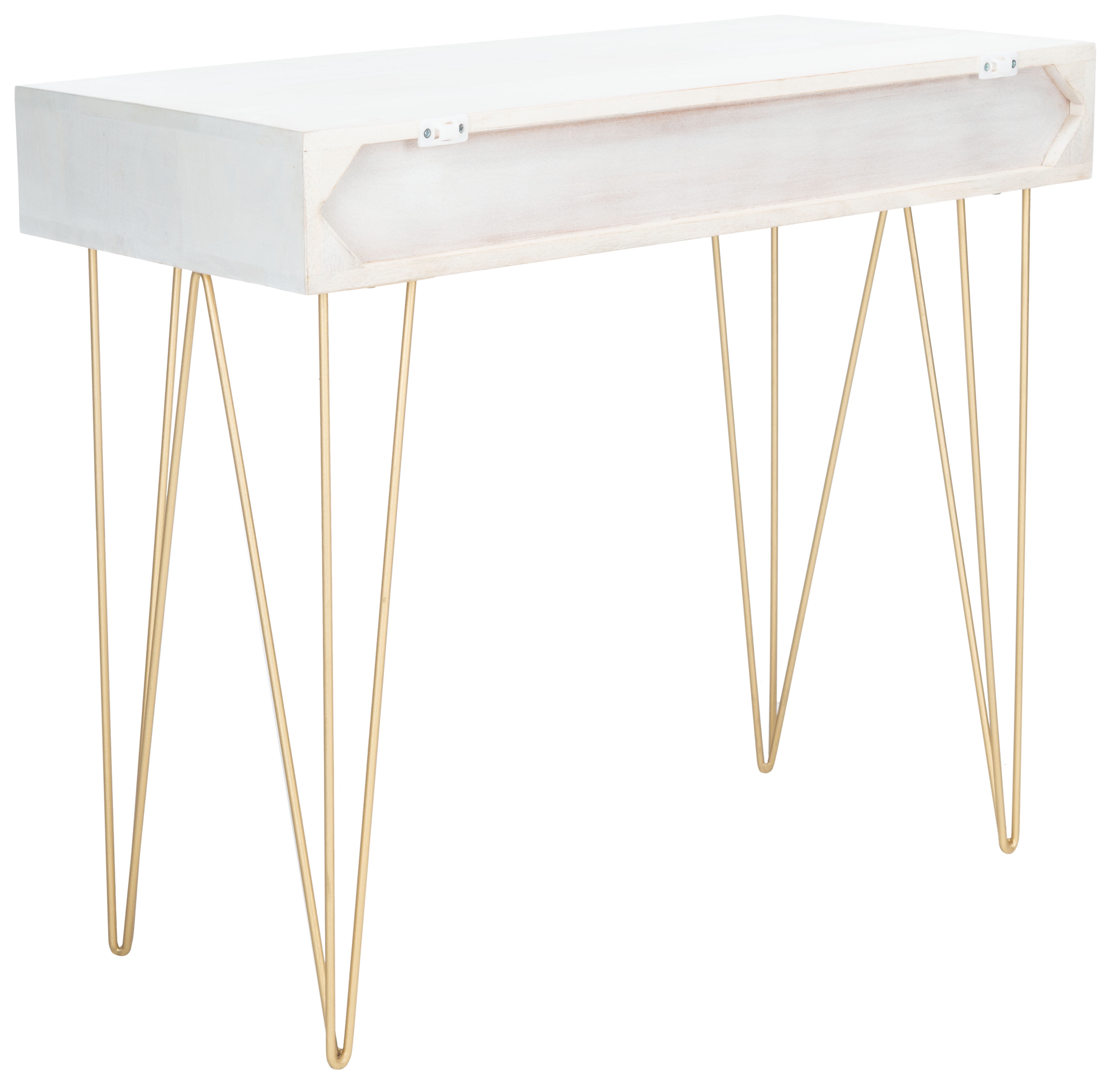 SAFAVIEH Marigold Mid-Century w/ Drawer Writing Desk, White Wash/Brass