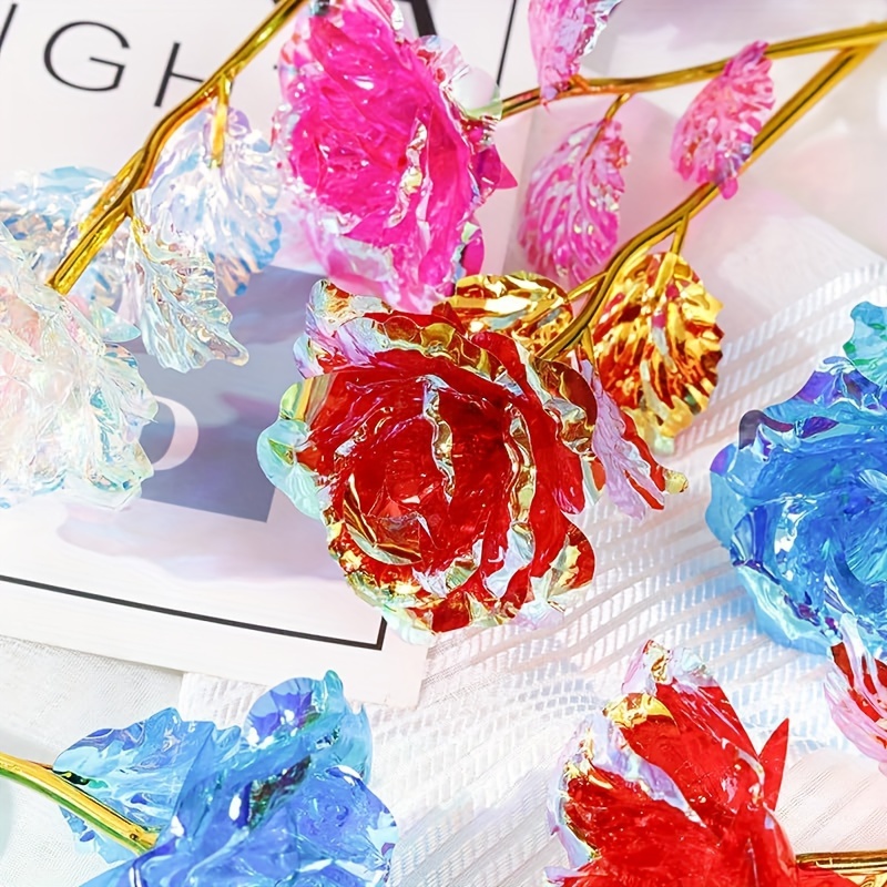 18 Pcs Galaxy Rose Artificial Roses - Sparkly Iridescent Plastic Roses Bulk, Colorful Rainbow Forever Flowers Bouquet, Ideal Valentine Roses Bulk for Wedding, Mother's Day and Birthday Gifts