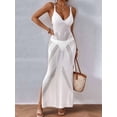 thumbnail image 4 of Womens Crochet Knit Sheer Summer Backless V Neck Side Slit Bathing Suit Cover Up Midi Dress White One Size, 4 of 7