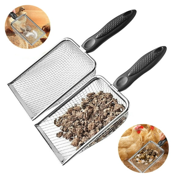 2 Pack Chicken Poop Scooper for Coop, Chicken Coop Poop Scoop Shovel  Mesh, Metal Chicken Coop Rake and Scoop Tool,Scooper Shovel for Sifting Sand, Litter, Chicken Supplies