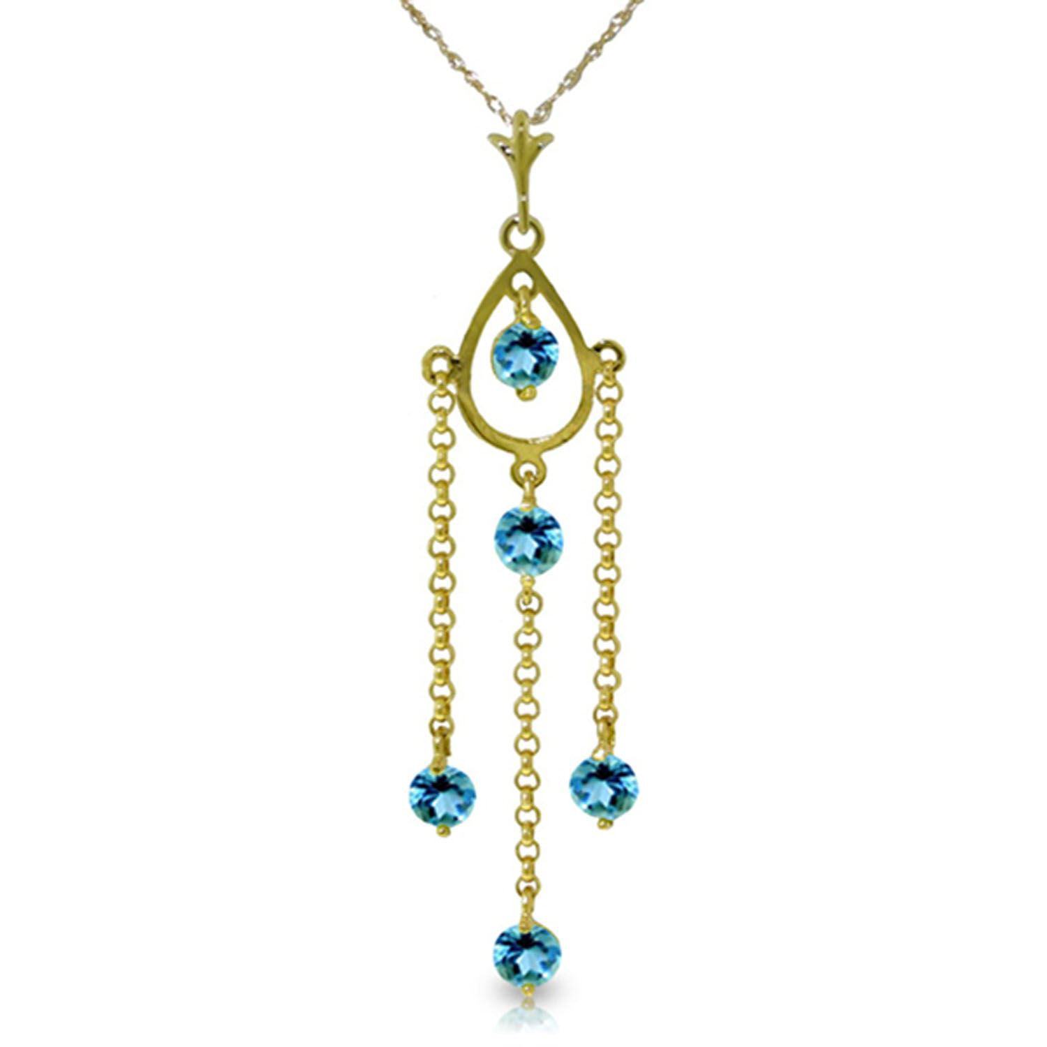 ALARRI 14K Solid Gold Heart Necklace w/ Natural Blue Topaz with 18 Inch Chain Length