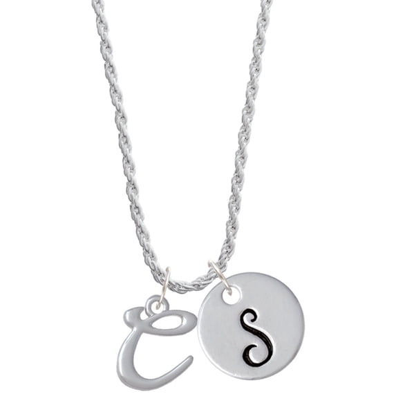 Delight Jewelry Silvertone Small Gelato Script Initial - C - Silvertone Script Initial Disc - S - Charm Necklace, 20"+3"