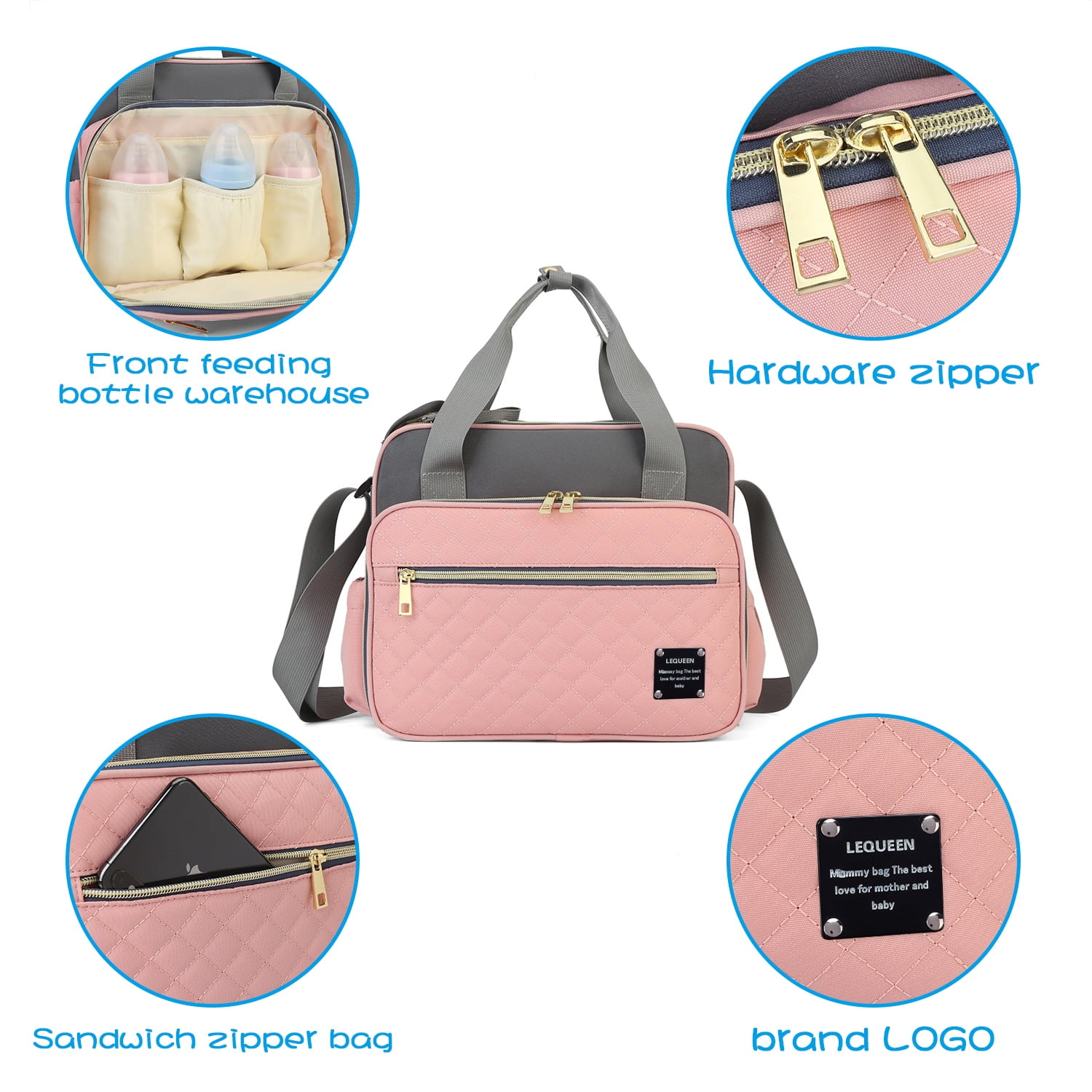 Small Diaper Bags, Girl Pink Tote Bag with Durable and Fashionable Fabric, Women Changing Bags fit for All essential items for Baby Shows Gifts