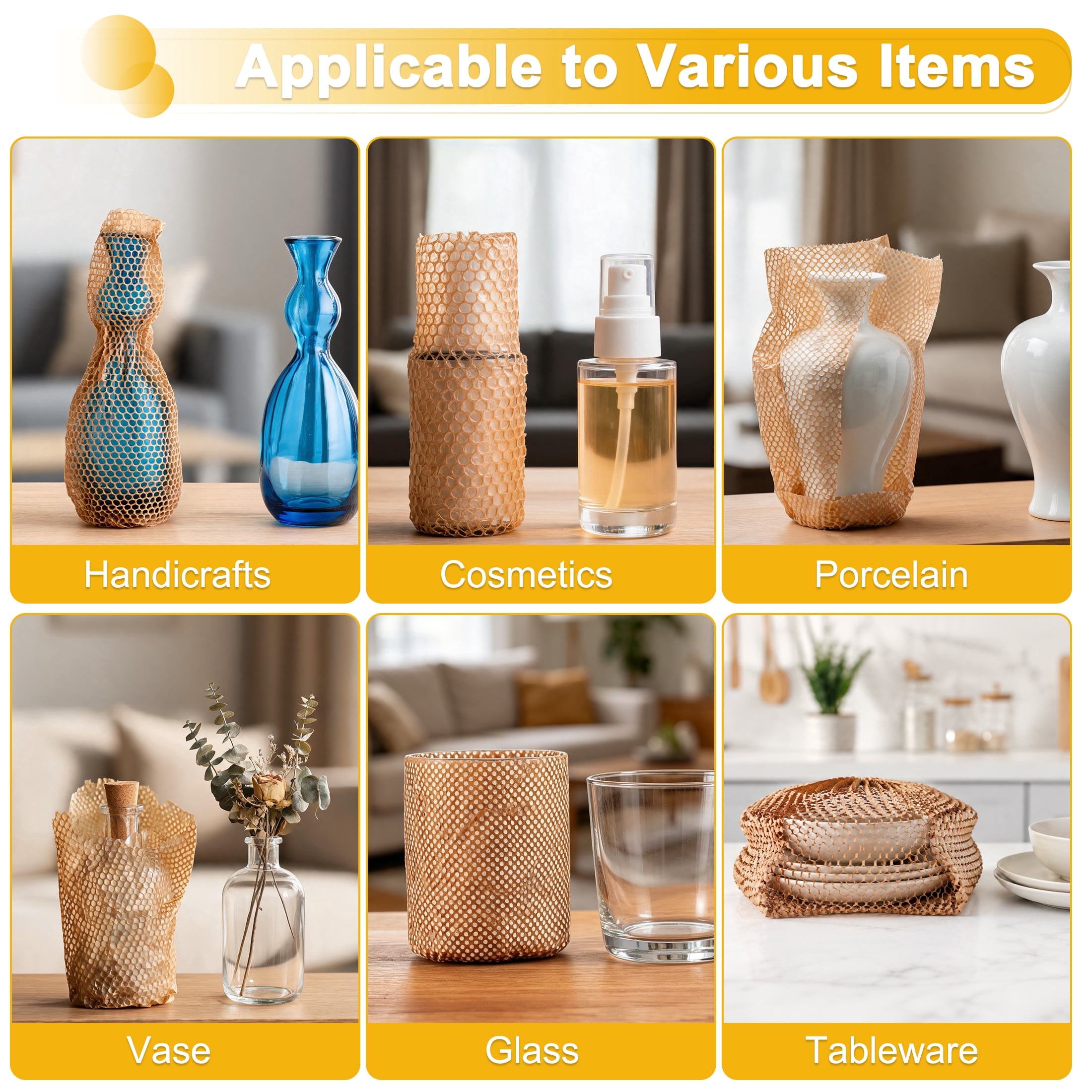 2 Pack Honeycomb Packing Paper, 12" x 164' Honeycomb Wrapping Paper Roll, Stretchable Cushioning Wrap, Protective Packaging Paper, Shipping Buffer Paper for Fragile Items Moving Shipping