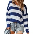 thumbnail image 4 of Nlife Women Stripe Print Colorblock Crew Neck Batwing Long Sleeve Sweater, 4 of 6