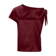 thumbnail image 6 of Inglocry Off The Shoulder Tops for Women Silk Satin Summer Short Sleeve Blouse Shirts Y2K Going Out Top Beach Vacation Wine S, 6 of 6