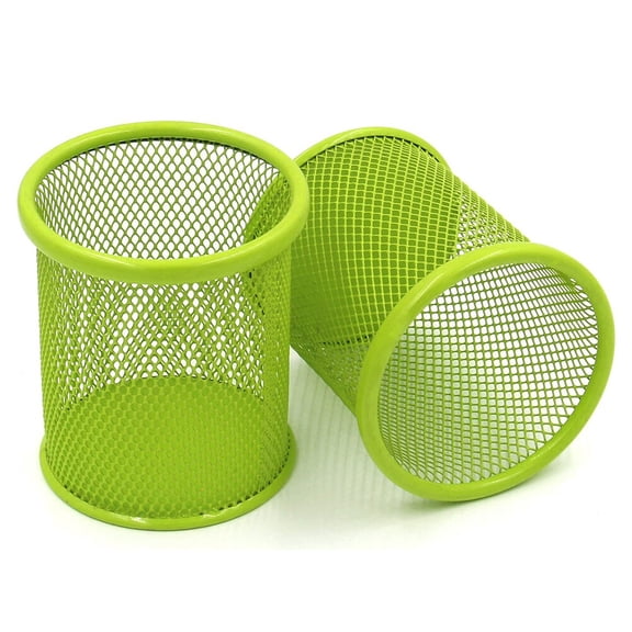 2 Pack Desktop Office Organizer Pen Holder Set, Cute Mesh Steel Pencil Cup for Desk Supplies Storage