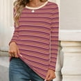 thumbnail image 5 of Casual T-Shirts Womens Long Sleeve Striped Tops Crew Neck Loose Fit Fall Spring Pullover Tee Tshirts (XL, Wine), 5 of 6
