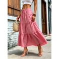 thumbnail image 5 of Women Solid High Waist Tiered Pleated A-Line Maxi Cake Skirt Pink M, 5 of 7