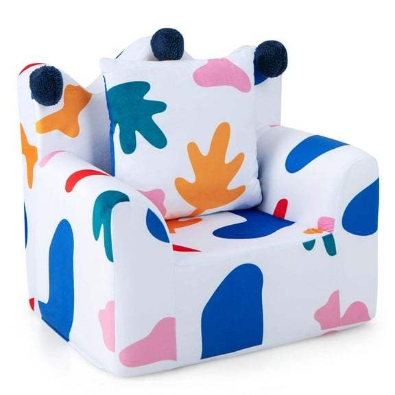 Costway Kids Sofa Chair Foam Filled Armchair Leaf Toddler Couch with Cover & Pillow