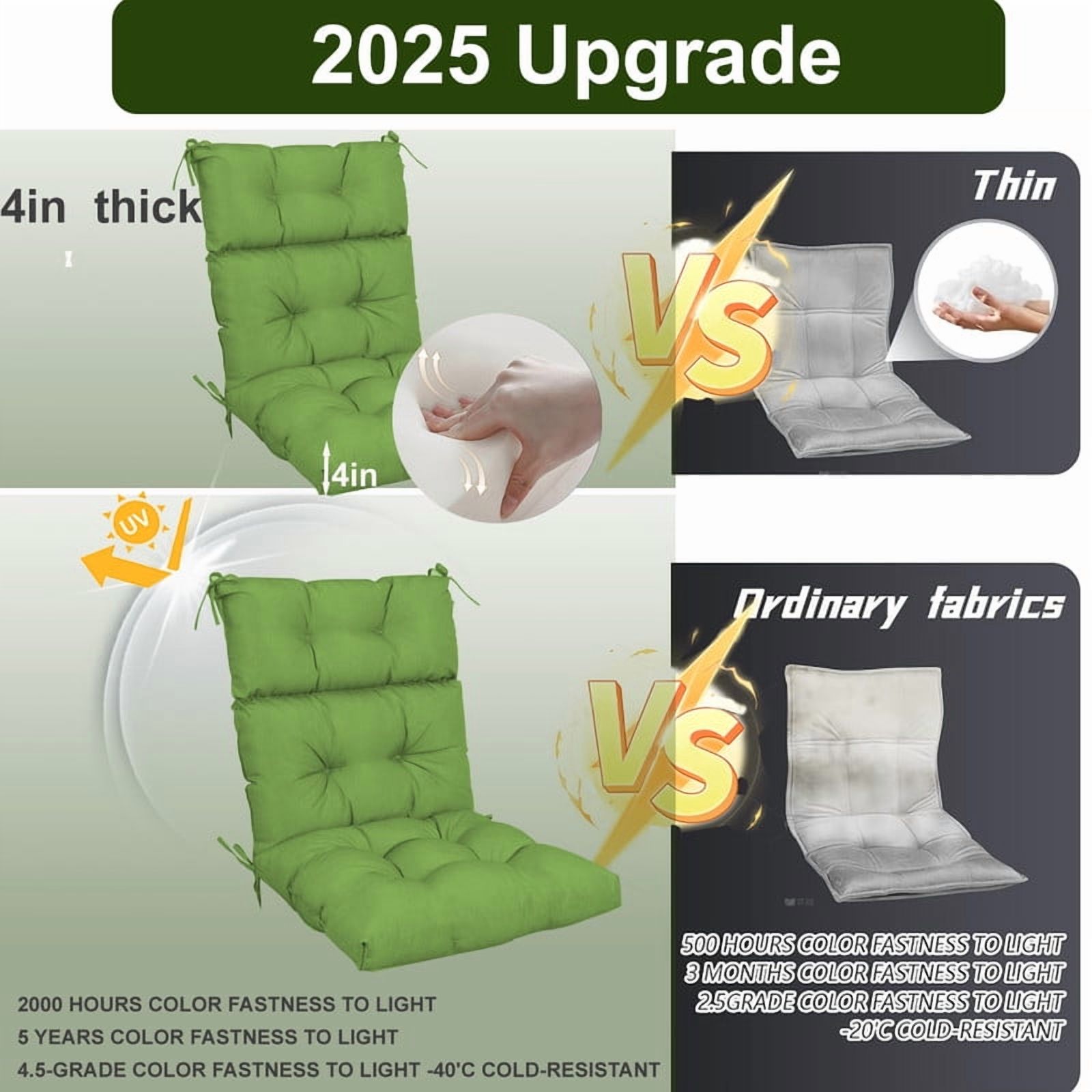 Outdoor High back patio chair cushions, rocking chair cushion set of 2, Waterproof lawn chair cushions with Ties, Seat cushions and Back cushions for Indoor and Outdoor（Green）
