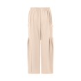 thumbnail image 4 of Only Moment Straight Leg Linen Pants High Waisted Work Pants for Women with Pockets High Waist Stretch Dress Casual Sweatpants Beige,XL, 4 of 9
