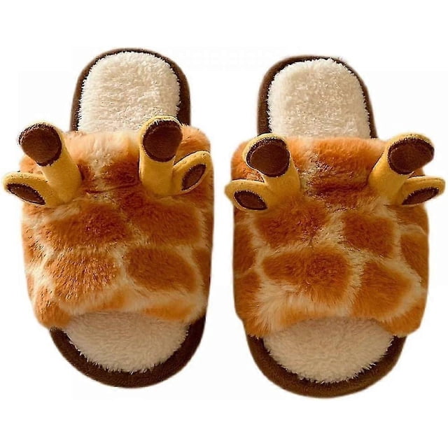 Cartoon Giraffe Cotton Slippers, Winter Indoor Outdoor Slippers For Women